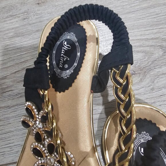 Italina Sandals for women size 40 color yellow gold and Black strap - Picture 3 of 4